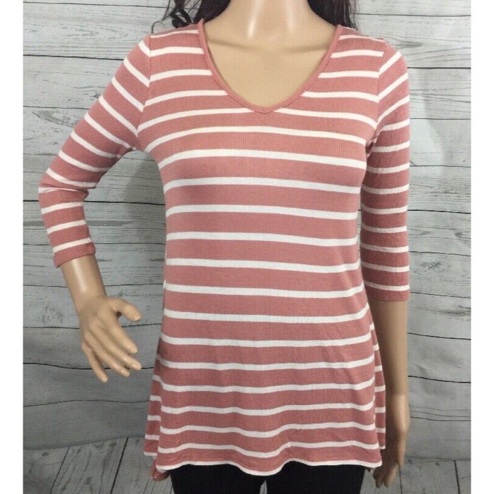 Pink Republic High-Low Shirt Small Rose Mauve White Horizontal Chevron Striped